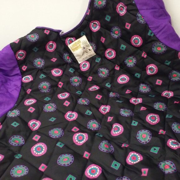 Vintage 90s London Fog Quilted Coat Liner -Lreg Daisy Circles Zipper-edge Nylon - Picture 8 of 12